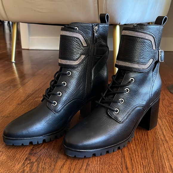 New Paige Daphne Black Leather Combat Military Style Boots Size 8.5 - Picture 5 of 12
